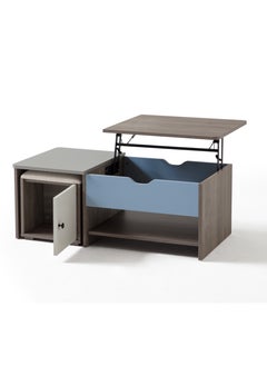 LINSY LINSY - Modern Large Coffee Table With Sturdy Desk Function, Storage Compartment, And Stool Chair with Storage Compartment, Grey wood Color 116L x64W x 43.8H cm  - Image 4