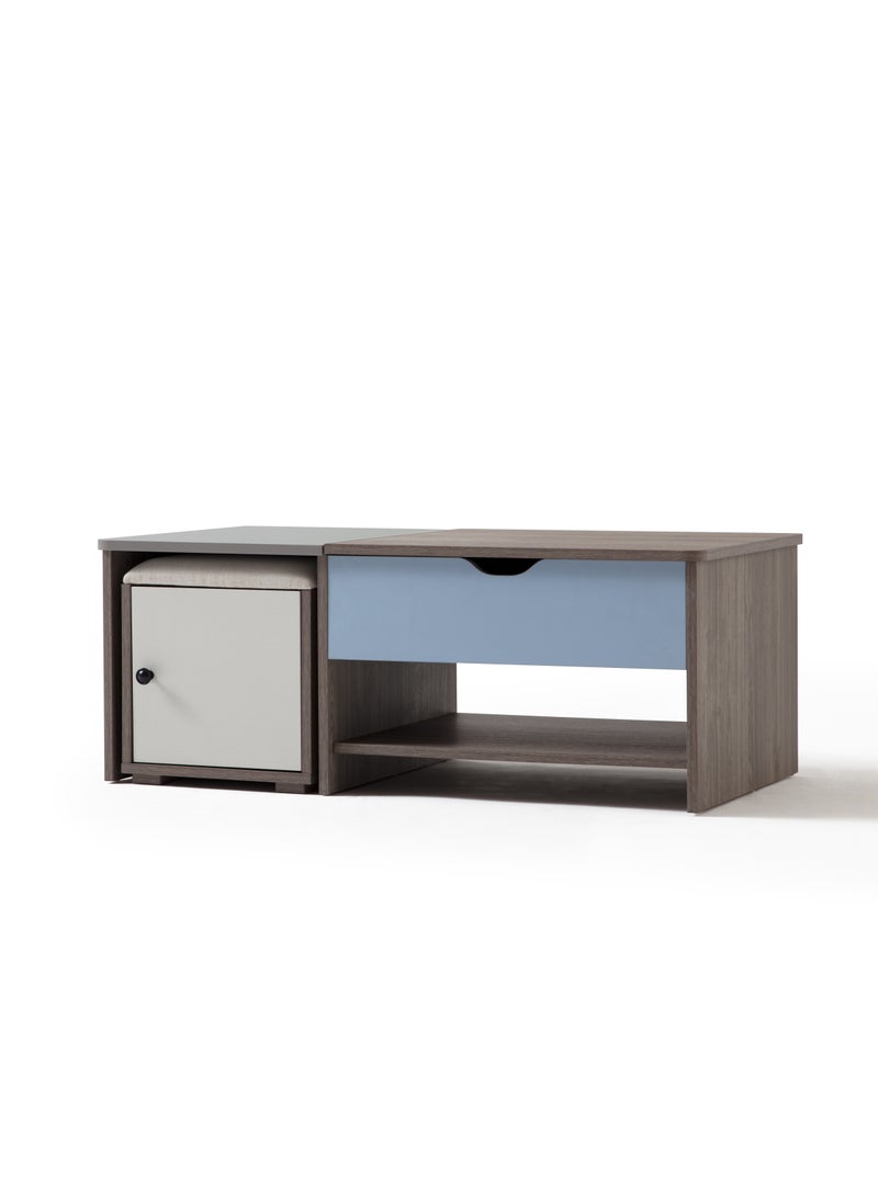 LINSY - LINSY - Modern Large Coffee Table With Sturdy Desk Function, Storage Compartment, And Stool Chair with Storage Compartment, Grey wood Color 116L x64W x 43.8H cm - Image 1