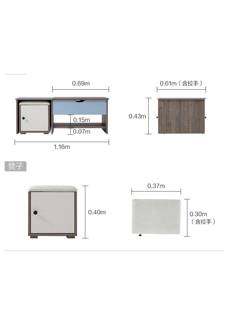 LINSY - LINSY - Modern Large Coffee Table With Sturdy Desk Function, Storage Compartment, And Stool Chair with Storage Compartment, Grey wood Color 116L x64W x 43.8H cm - Image 1