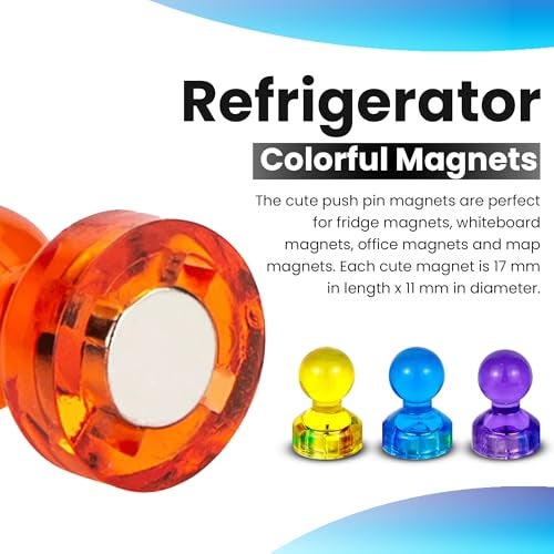 Homeaura Strong Fridge Magnets - 24 Pcs Colorful Magnetic Thumb Tacks for Whiteboard, Office, School, Kitchen, and Home Organization - Super Strong Holding Power for Notes, Photos, and Reminders - Image 3
