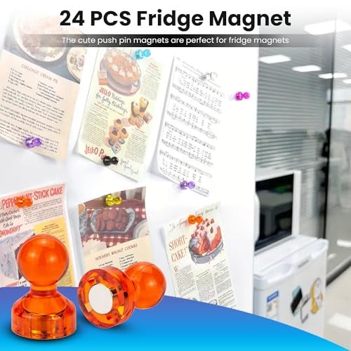 Homeaura Strong Fridge Magnets - 24 Pcs Colorful Magnetic Thumb Tacks for Whiteboard, Office, School, Kitchen, and Home Organization - Super Strong Holding Power for Notes, Photos, and Reminders - Image 2