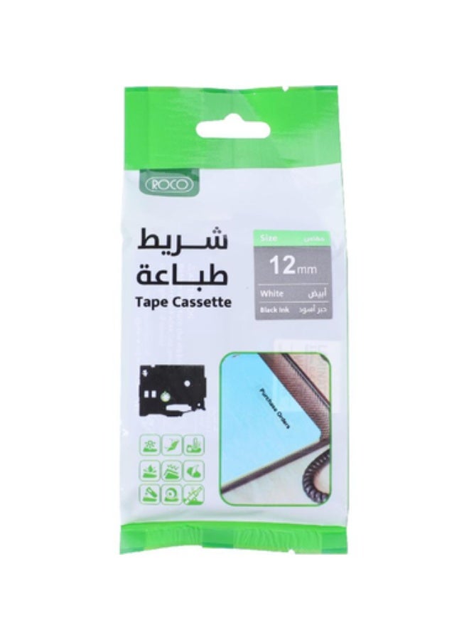 روكو شريط طابعة الملصقات 12 مم، الحبر: أسود/الشريط: أبيض - Image 1