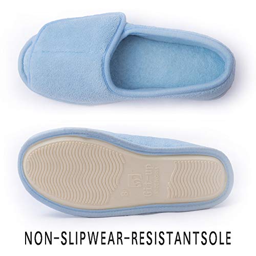 Git-up Women Diabetic Slippers/W Arthritis Edema Adjustable Closure Memory Foam House Shoes Open Toe 7#,Blue. - Image 5