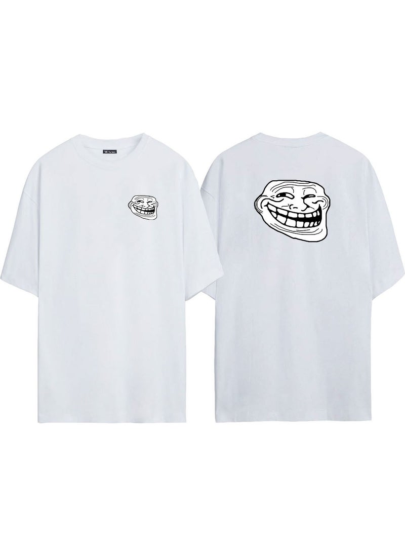 Unisex Internet Troll Trollface Rage Funny Front Back Printed White Oversize T-Shirt