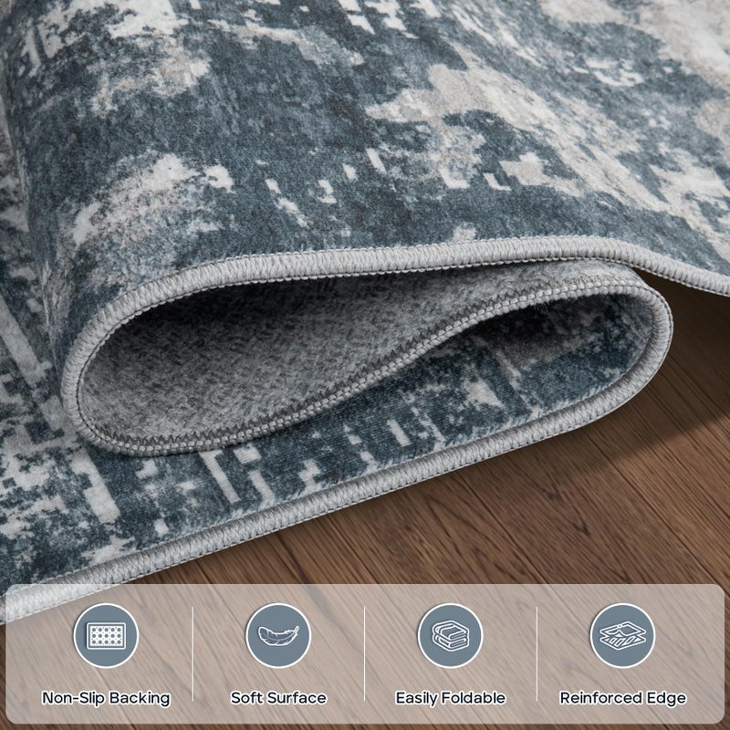 Aelenmu 10x14 Area Rugs Large Living Room Rug Washable: Modern Abstract Rug Indoor Modern Carpet Non Slip for Dining Room Bedroom Nursery Home Office Blue/Grey - Image 4