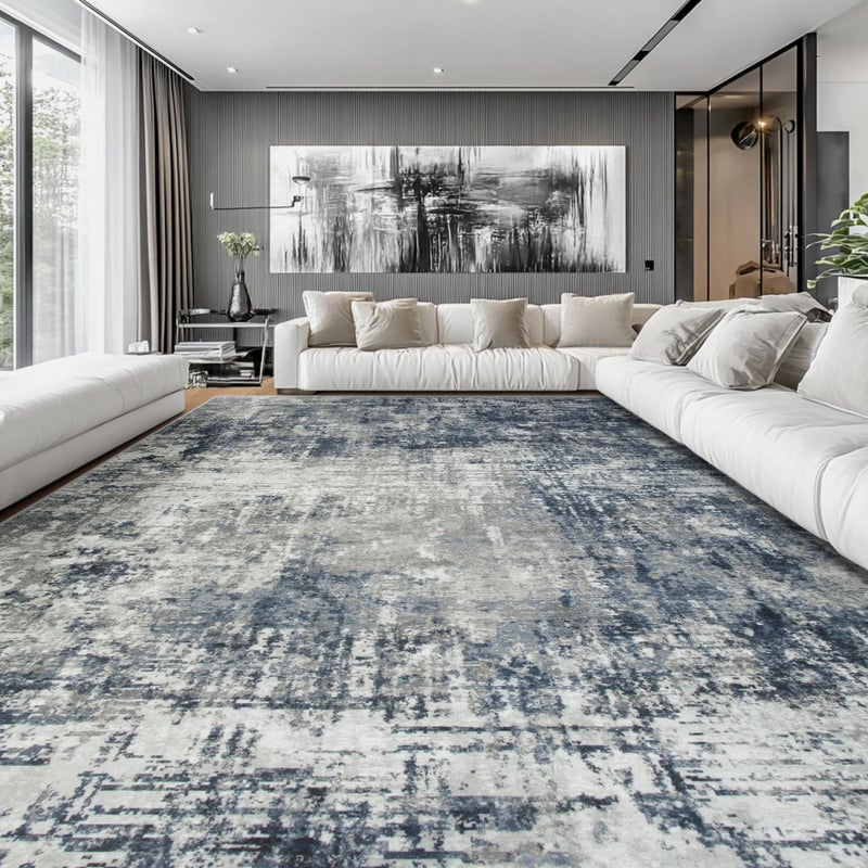 Aelenmu 10x14 Area Rugs Large Living Room Rug Washable: Modern Abstract Rug Indoor Modern Carpet Non Slip for Dining Room Bedroom Nursery Home Office Blue/Grey - Image 2