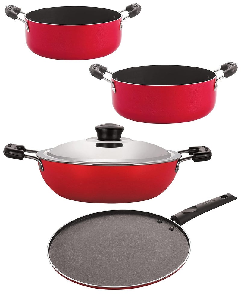 Nirlon Gas Compatible Non Stick Aluminium Cookware Set of 4 Pieces (DKD(M)_CS26_ST11_CS24)