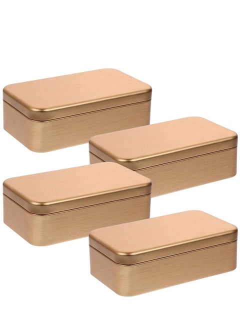 4Pcs Tins Containers Metal Rectangular Empty Hinged Tins Box Portable Storage Box with Lid Small Box Set for Home Organizer(Golden)