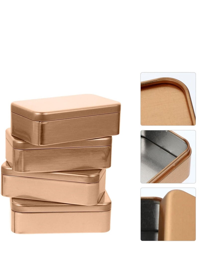 KASTWAVE 4Pcs Tins Containers Metal Rectangular Empty Hinged Tins Box Portable Storage Box with Lid Small Box Set for Home Organizer(Golden)  - Image 3
