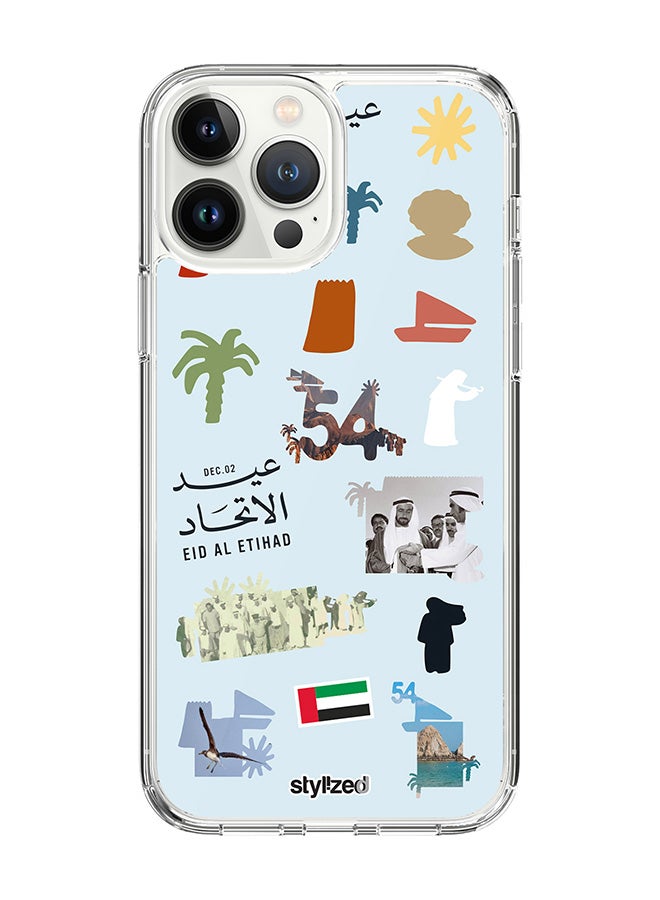 Stylizedd Classic Clear Compatible With iPhone 15 Pro Max , Hybrid Soft Case Flexible Edges Anti Drop TPU PC Gel Thin Transparent Cover - Eid Al Etihad 54th UAE National Day, Light Blue - Image 1