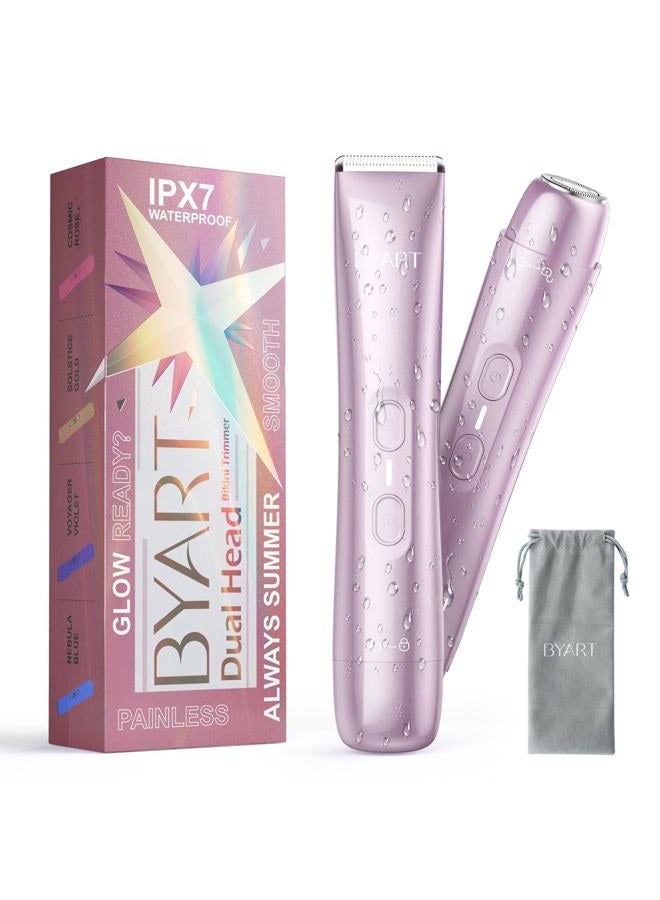 BYART Bikini Trimmer for Women - 2-in-1 Body & Facial Hair Trimmer for Shaving, Wet & Dry Use Cordless Electric Razors for Legs, Underarms, Pubic, Ceramic Blade for Sensitive Skin - No Nicks No Bumps - Image 1