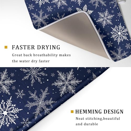 Sphragiyn Winter Blue Snowflake Dish Drying Mat for Kitchen Counter Holiday Super Absorbent Reversible Microfiber Kitchen Countertop Protector Dishes Pad Large 18x24 inch - Image 3
