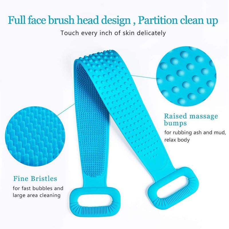 Avenn Silicone Body Back Scrubber Belt | Double Side Bathing Brush for Skin Deep Cleaning Massage | Dead Skin Removal | Exfoliating Belt for Shower for Men & Women (Multicolor) - Image 3