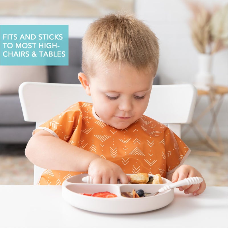 Bumkins Toddler and Baby Suction Plate, Silicone Divided Grip Dish, Babies and Kids, Baby Led Weaning, Children Feeding Supplies, Non Skid Sticky Bottom, Platinum Silicone, Ages 6 Months Up, Beige - Image 3