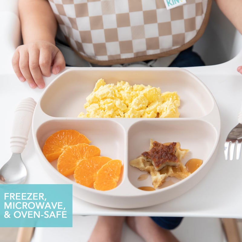 Bumkins Toddler and Baby Suction Plate, Silicone Divided Grip Dish, Babies and Kids, Baby Led Weaning, Children Feeding Supplies, Non Skid Sticky Bottom, Platinum Silicone, Ages 6 Months Up, Beige - Image 4