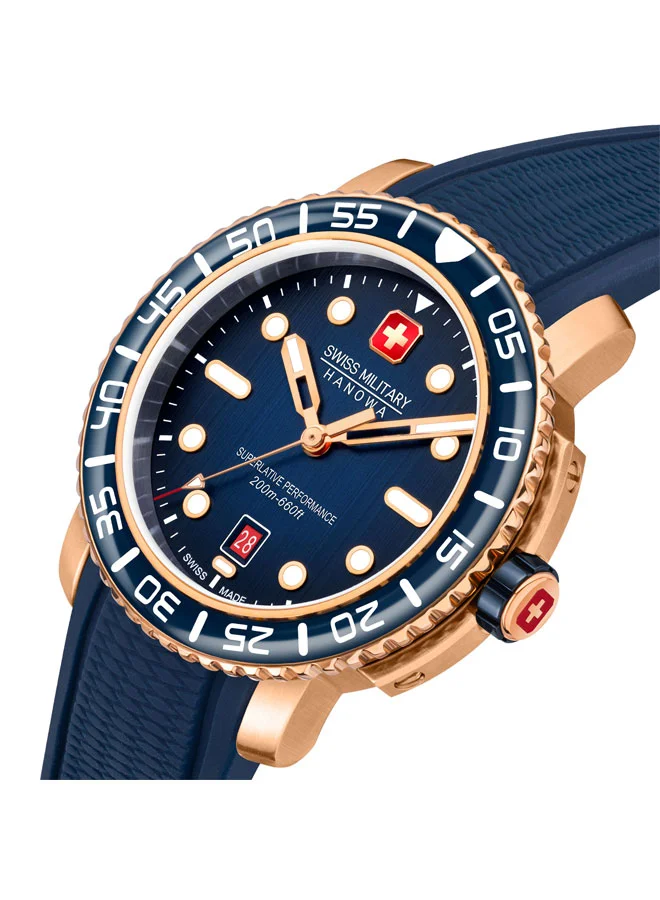 SWISS MILITARY HANOWA Black Marlin Watch For Men With Blue Silicone Strap - 44 mm