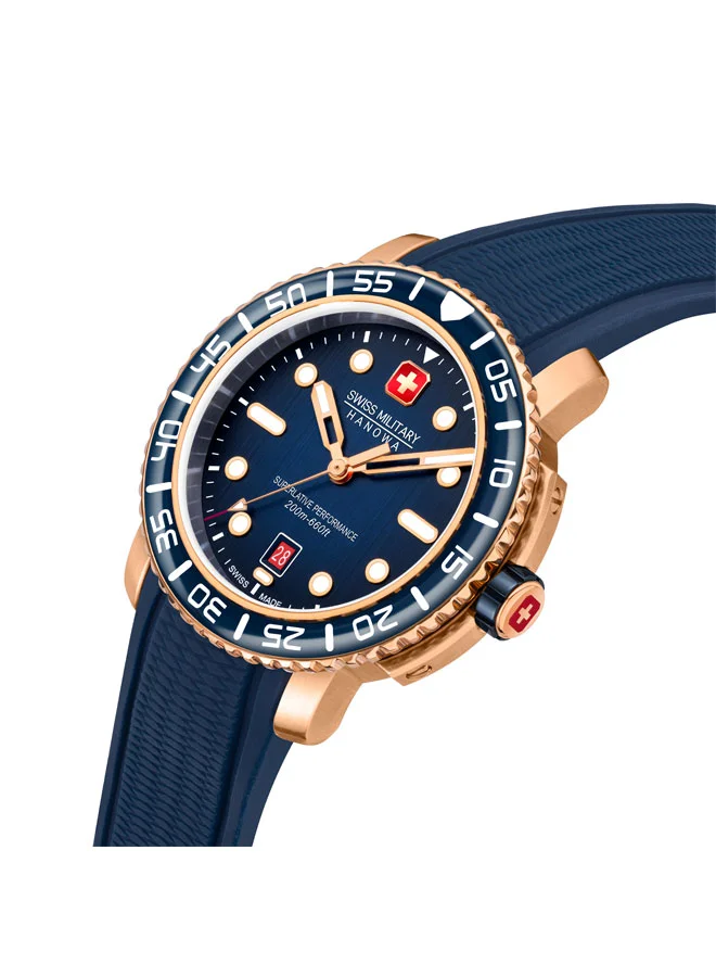 SWISS MILITARY HANOWA Black Marlin Watch For Men With Blue Silicone Strap - 44 mm