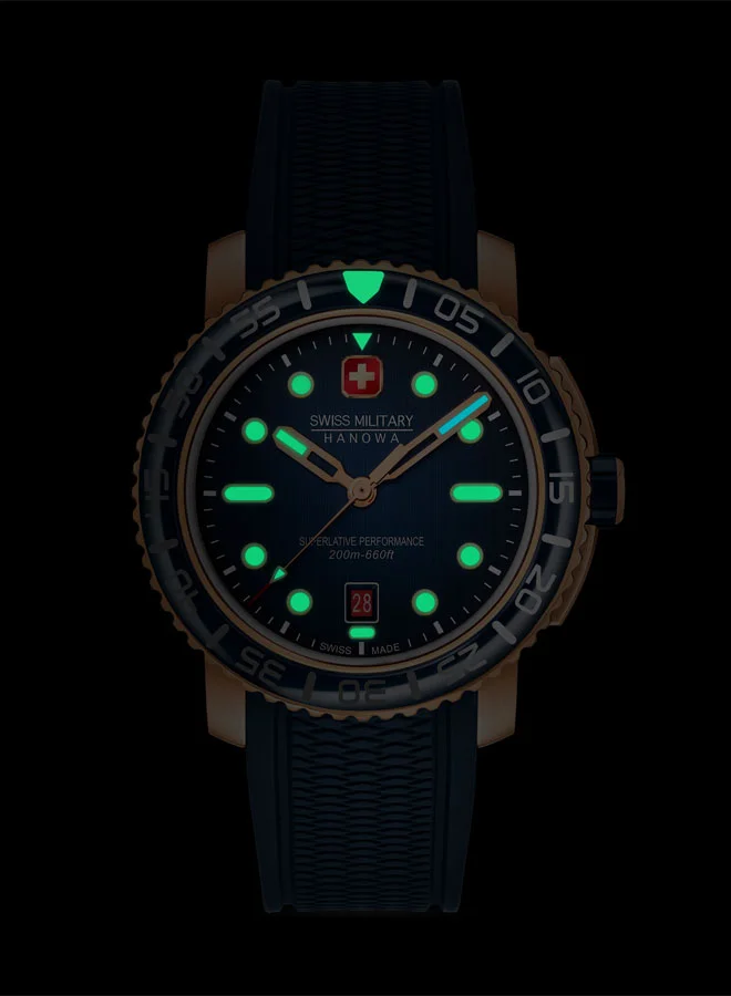 SWISS MILITARY HANOWA Black Marlin Watch For Men With Blue Silicone Strap - 44 mm