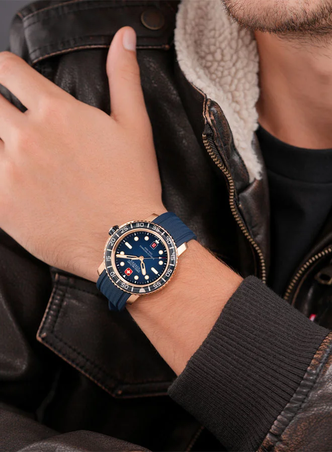 SWISS MILITARY HANOWA Black Marlin Watch For Men With Blue Silicone Strap - 44 mm