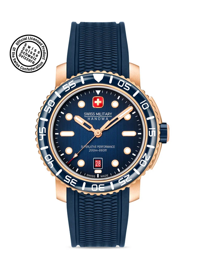 SWISS MILITARY HANOWA Black Marlin Watch For Men With Blue Silicone Strap - 44 mm