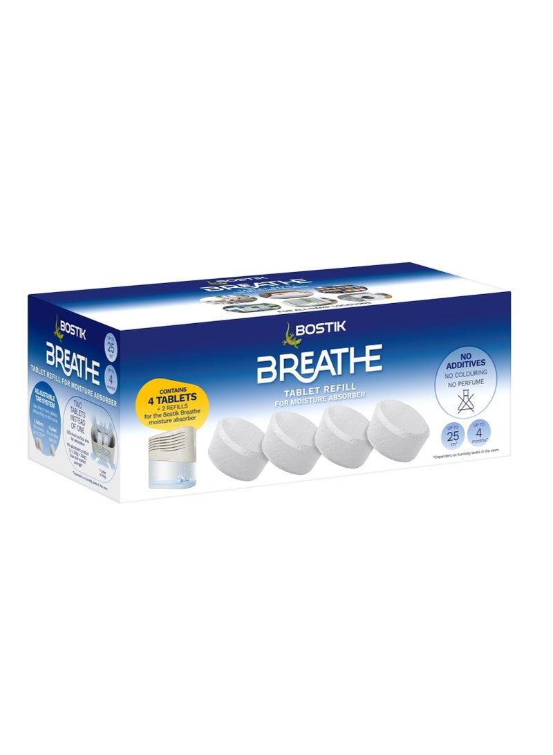 بوستيك أقراص Breathe 4 القابلة لإعادة التعبئة لمزيل الرطوبة، خالية من الصبغة والعطور للمنزل والشقق والقافلة، غرف تصل إلى 25 مترًا، 4 أقراص امتصاص الرطوبة × 250 جرام، لون أبيض - Image 1