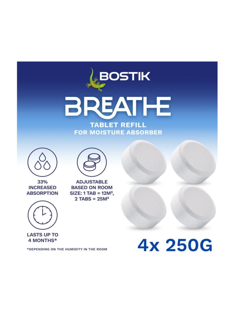 بوستيك أقراص Breathe 4 القابلة لإعادة التعبئة لمزيل الرطوبة، خالية من الصبغة والعطور للمنزل والشقق والقافلة، غرف تصل إلى 25 مترًا، 4 أقراص امتصاص الرطوبة × 250 جرام، لون أبيض - Image 2