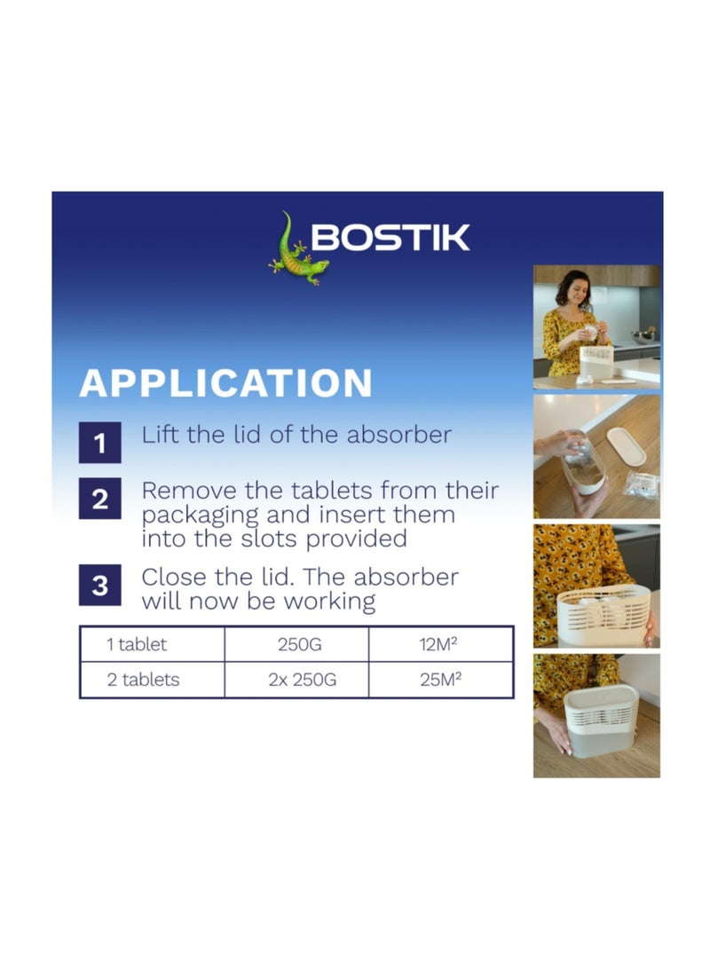 بوستيك أقراص Breathe 4 القابلة لإعادة التعبئة لمزيل الرطوبة، خالية من الصبغة والعطور للمنزل والشقق والقافلة، غرف تصل إلى 25 مترًا، 4 أقراص امتصاص الرطوبة × 250 جرام، لون أبيض - Image 5