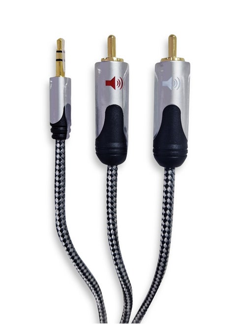 كابل بريميوم 3.5 ملم - كابل 2RCA بطول 1 متر يربط أي جهاز مزود بمخرج سماعة رأس بمضخم صوت أو هاي فاي