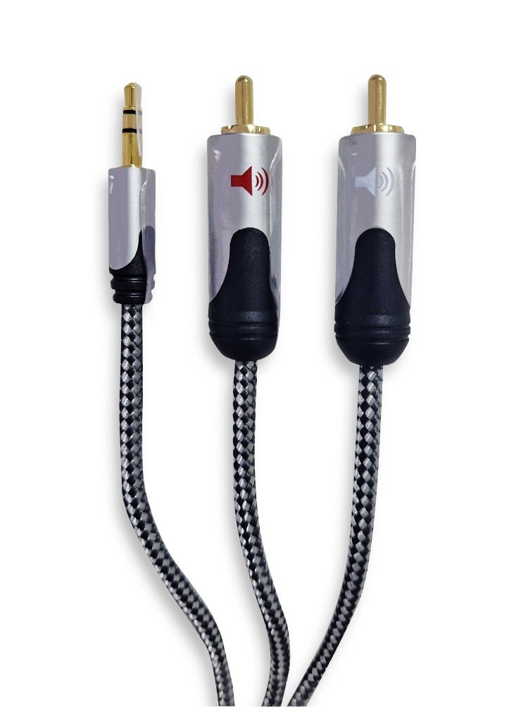 كابل بريميوم 3.5 ملم - كابل 2RCA بطول 1 متر يربط أي جهاز مزود بمخرج سماعة رأس بمضخم صوت أو هاي فاي