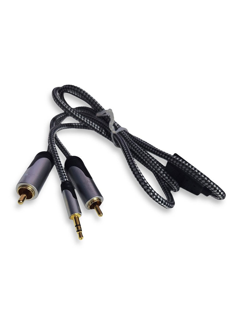 كابل بريميوم 3.5 ملم - كابل 2RCA بطول 1 متر يربط أي جهاز مزود بمخرج سماعة رأس بمضخم صوت أو هاي فاي