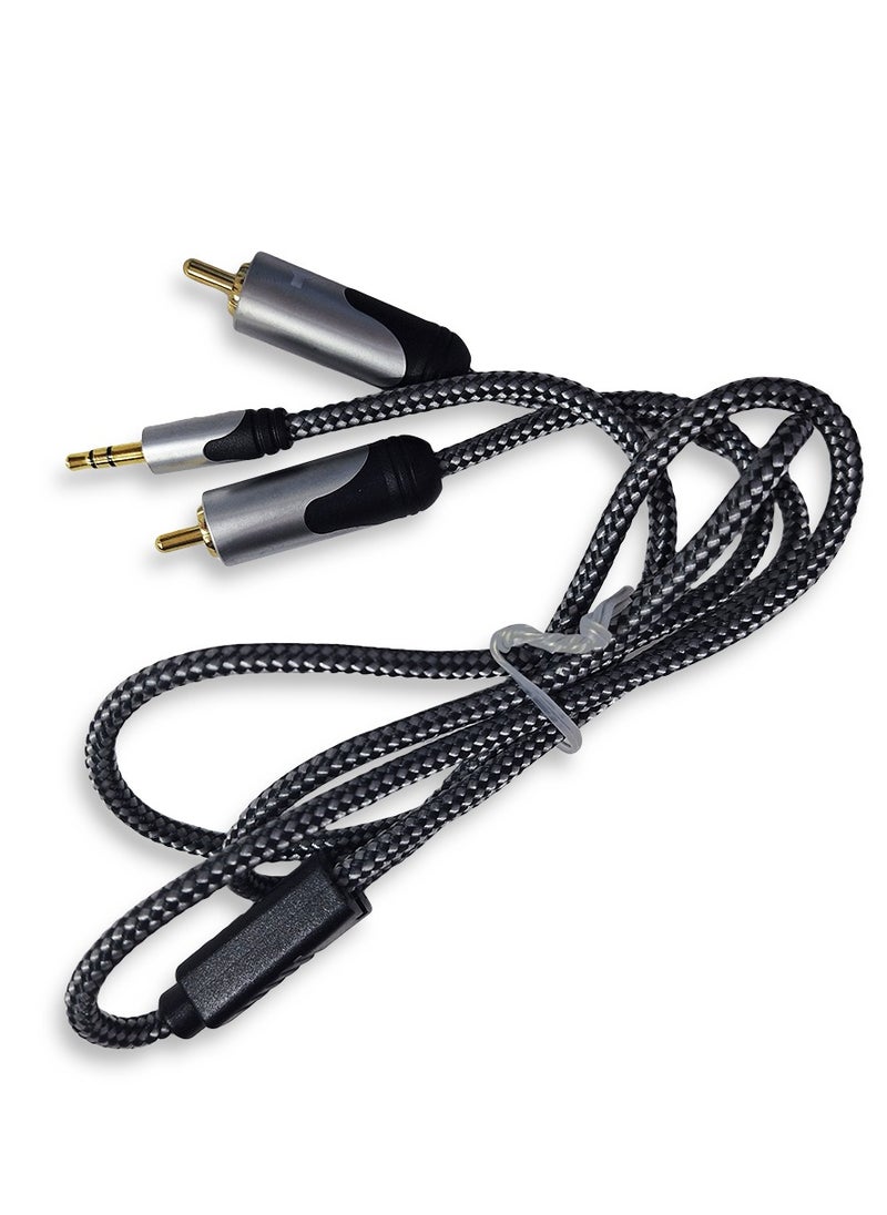 كابل بريميوم 3.5 ملم - كابل 2RCA بطول 1 متر يربط أي جهاز مزود بمخرج سماعة رأس بمضخم صوت أو هاي فاي
