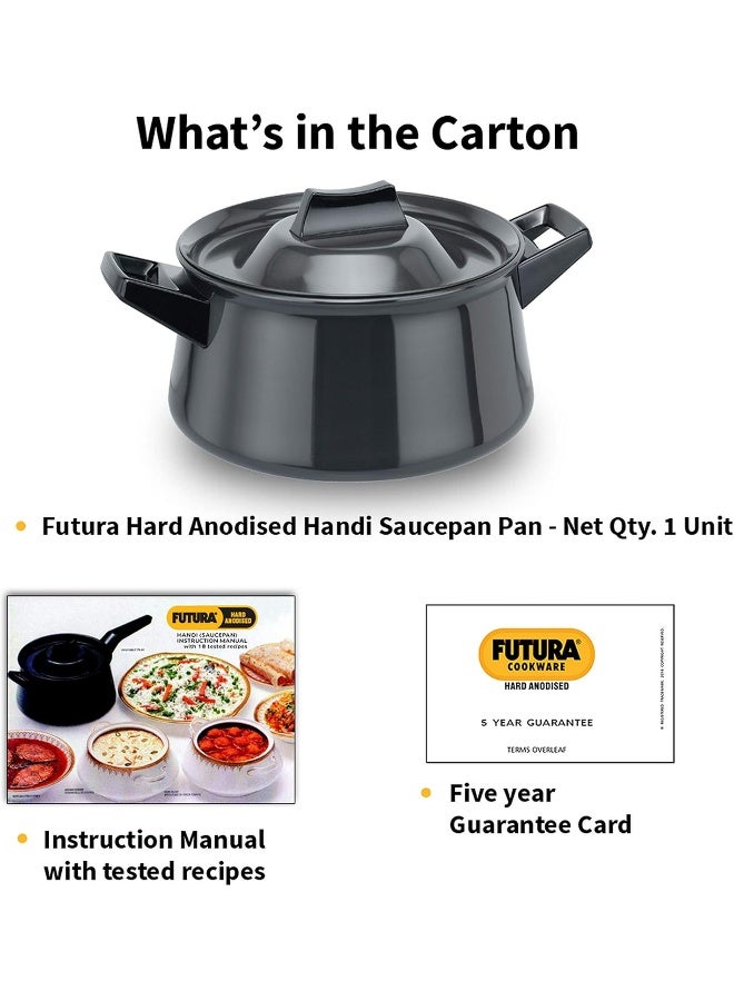 Hawkins Futura Hard Anodised Handi Saucepan 3 Liter 18 cm 4.06 mm with 2 Short Handles Aluminium Black  - Image 1