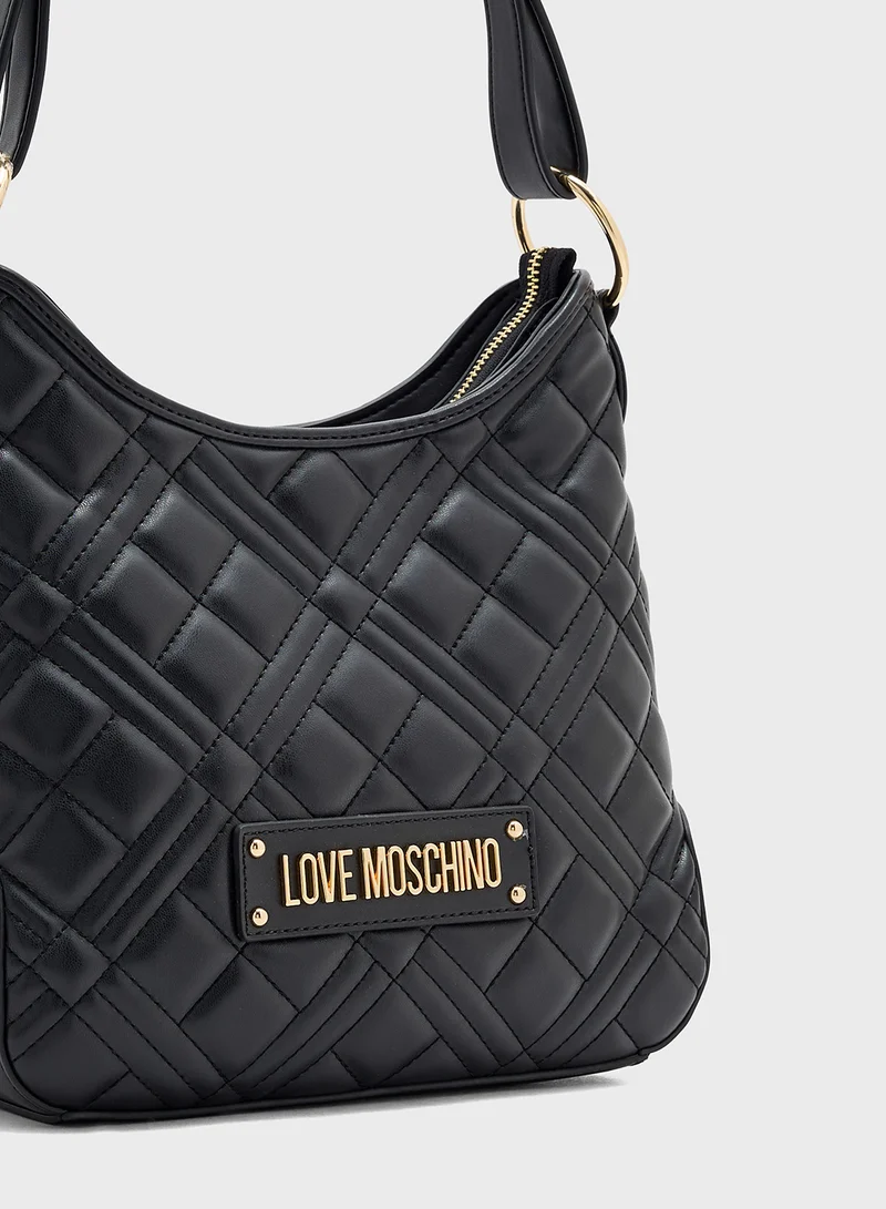 Love Moschino Logo Detailed Quilted Hobo