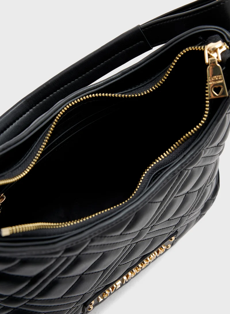 Love Moschino Logo Detailed Quilted Hobo
