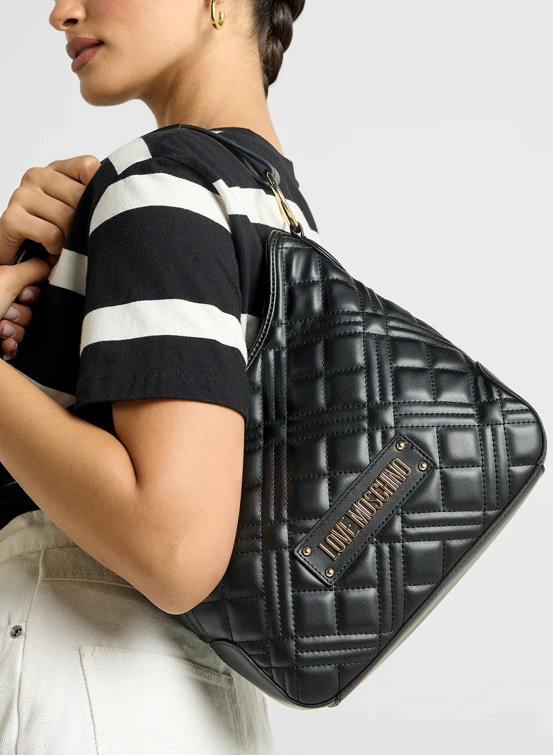 Love Moschino Logo Detailed Quilted Hobo