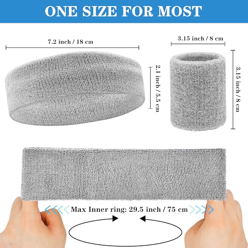 IMAGERIO 6 Pieces Sweatband Set Sports Headband Wristband Set Moisture Wicking Athletic Sweatbands 4 Wrist Sweatband and 2 Headbands Terry Cloth Sweat Absorbing Head Band for Workout Black Gray - Image 3