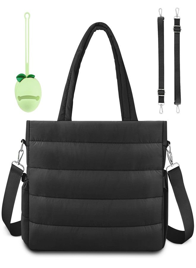 KUBYA Diaper Bag Tote, Puffer Quilted Baby Diaper Tote Bags Crossbody Hospital Bag Travel Large Mommy Bag, with Silicone Pacifier Case - Image 1