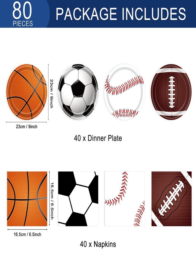 73Hours Sports Birthday Party Decorations 80Pcs Sports Party Plates and Napkins Baseball Football Soccer Basketball Rugby Disposable Paper Plates Napkins for Boy Birthday Party Decoration Supplies Favors - Image 2