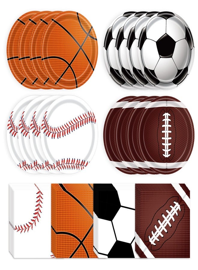 73Hours Sports Birthday Party Decorations 80Pcs Sports Party Plates and Napkins Baseball Football Soccer Basketball Rugby Disposable Paper Plates Napkins for Boy Birthday Party Decoration Supplies Favors - Image 1