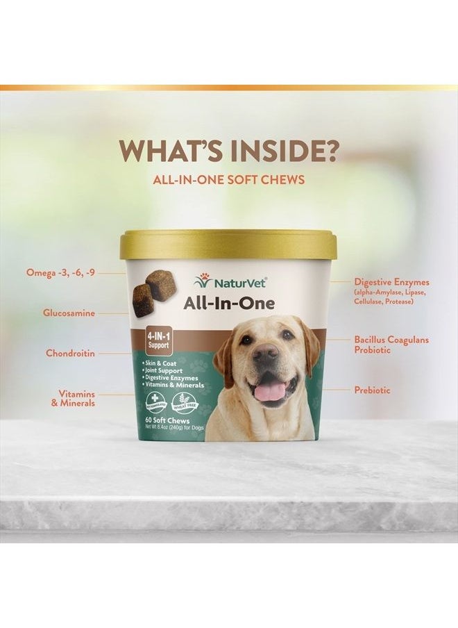NaturVet - All-in-One Dog Supplement - for Joint Support, Digestion, Skin, Coat Care – Dog Multivitamins with Minerals, Omega-3, 6, 9 – Wheat-Free Vitamins for Dogs – 60 Soft Chews - Image 1