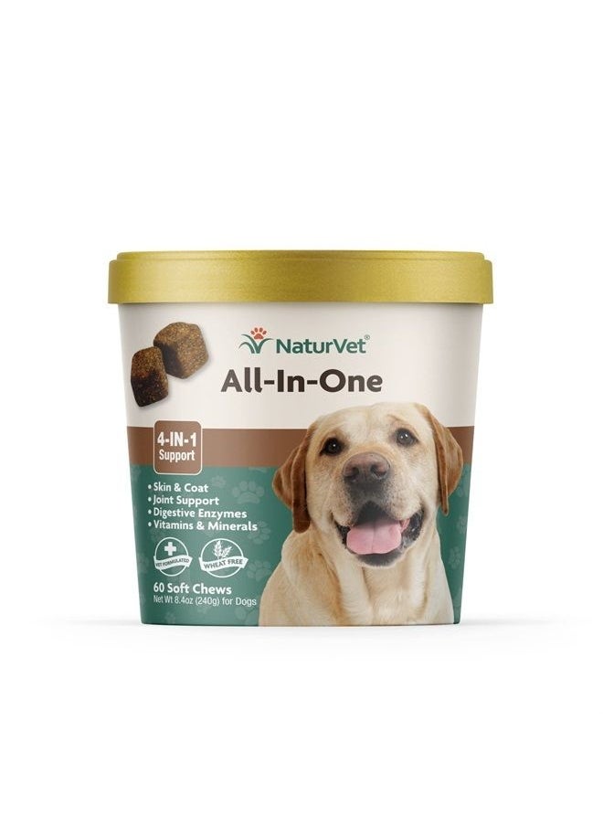 NaturVet - All-in-One Dog Supplement - for Joint Support, Digestion, Skin, Coat Care – Dog Multivitamins with Minerals, Omega-3, 6, 9 – Wheat-Free Vitamins for Dogs – 60 Soft Chews - Image 1