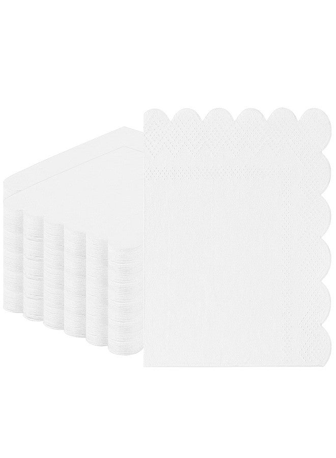 Ohkishly 60 Pcs White Napkins Disposable, White Paper Napkins Cocktail Napkins Scalloped Napkin for Dinner Wedding Birthday Party Baby Shower,5 x 5 Inch - Image 1