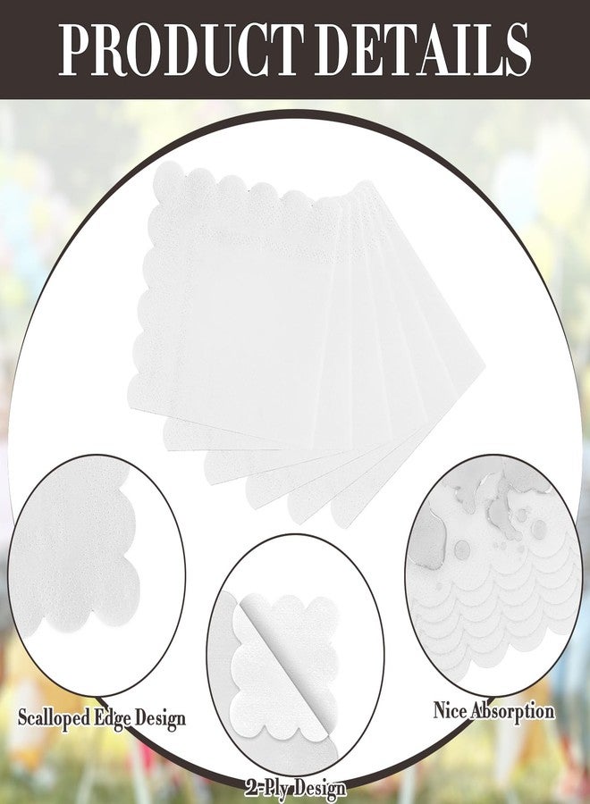 Ohkishly 60 Pcs White Napkins Disposable, White Paper Napkins Cocktail Napkins Scalloped Napkin for Dinner Wedding Birthday Party Baby Shower,5 x 5 Inch - Image 3