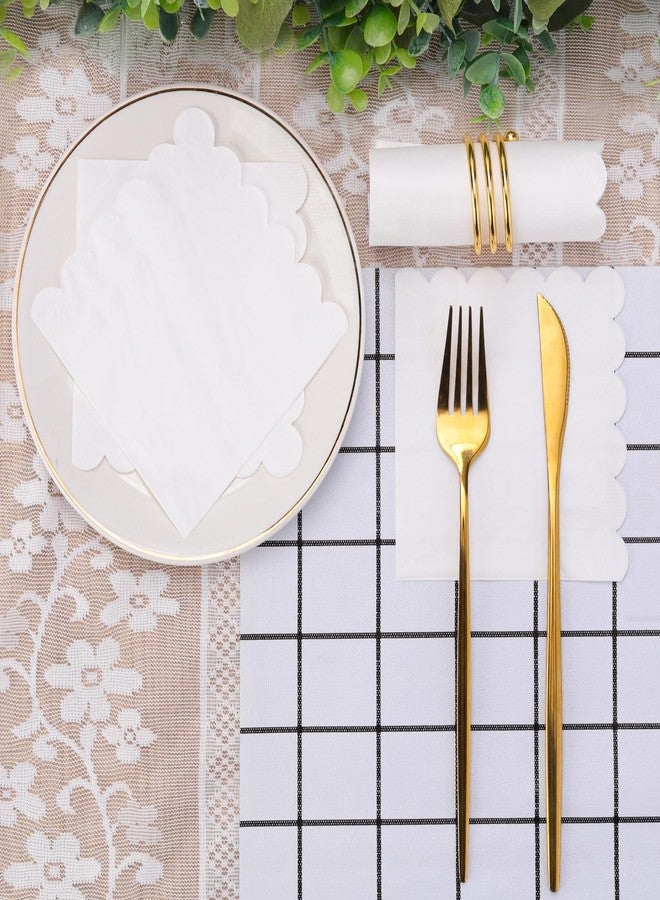 Ohkishly 60 Pcs White Napkins Disposable, White Paper Napkins Cocktail Napkins Scalloped Napkin for Dinner Wedding Birthday Party Baby Shower,5 x 5 Inch - Image 4