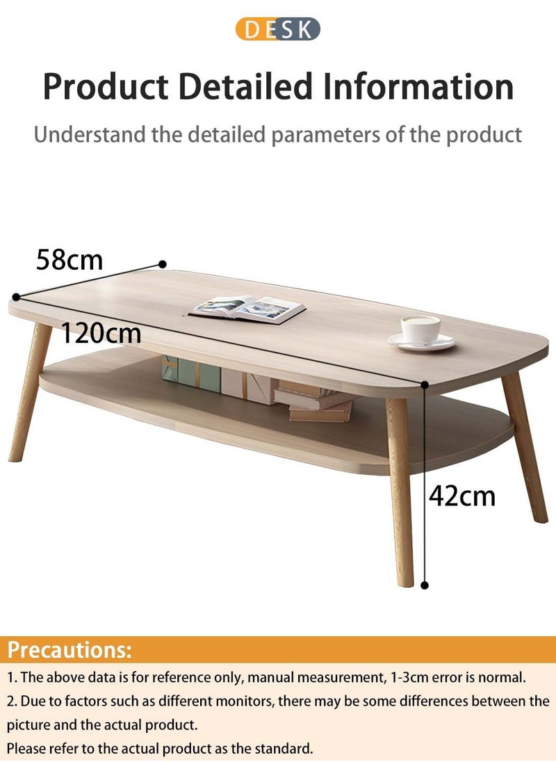 EqiEch - Modern Style Double Layer MDF Coffee Table With Large Open Storage For Living Room Home Office 120x58x42cm - Image 1