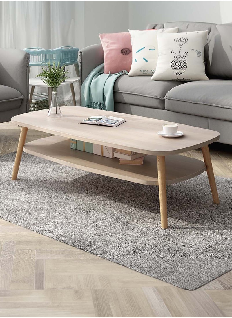 EqiEch - Modern Style Double Layer MDF Coffee Table With Large Open Storage For Living Room Home Office 120x58x42cm - Image 1
