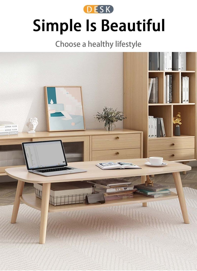 EqiEch - Modern Style Double Layer MDF Coffee Table With Large Open Storage For Living Room Home Office 120x58x42cm - Image 1