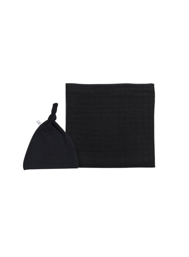 Anvi Baby Organic Bamboo Beanie and Swaddle Set  Charcoal Black  - Image 1