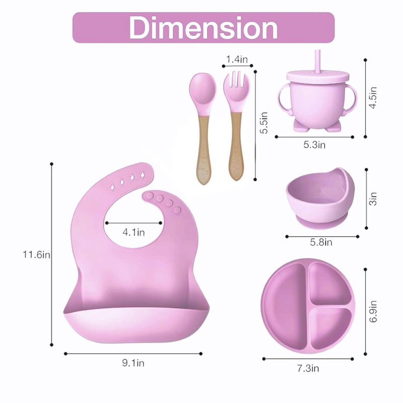 Tinytotem Tiny Totem 6pcs Silicone Baby Feeding Set for Kids Tableware Kit for Toddlers Bowl, Fork, Bib, Spoon, Cup & Suction Plates for Babies Girls Pink Cute Gifts for Kids - Image 2