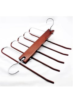 MahMir Magic Pants Hangers Space Saving Closet Hangers 5 Layers Multi Functional Pants Rack Solid Metal & Wood Heavy Duty Wardrobe Organizer Rack for Clothes Trousers Scarves Ties 1-Pack Cherry Red  - Image 1